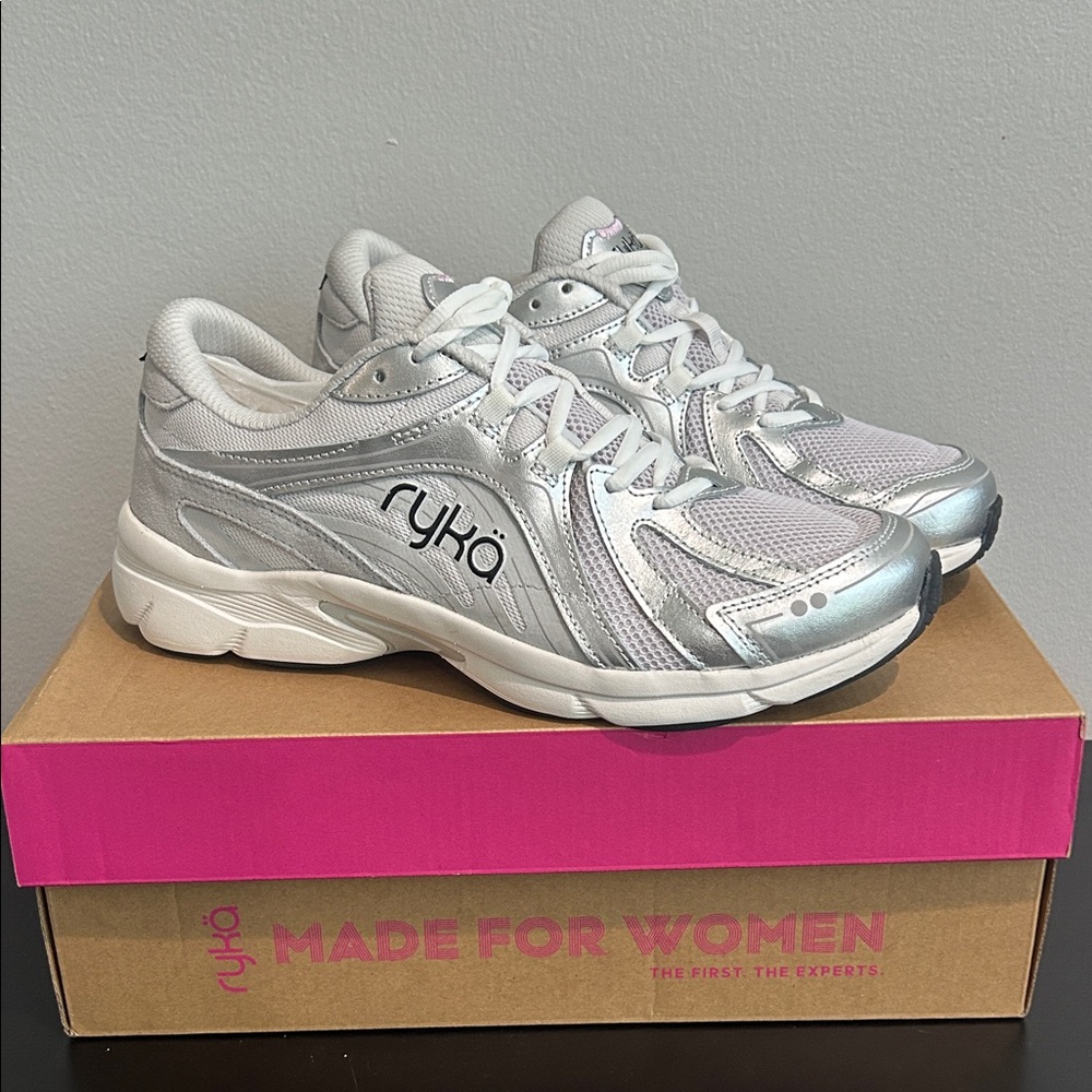 Ryka Women's White and Metallic Silver Sneakers